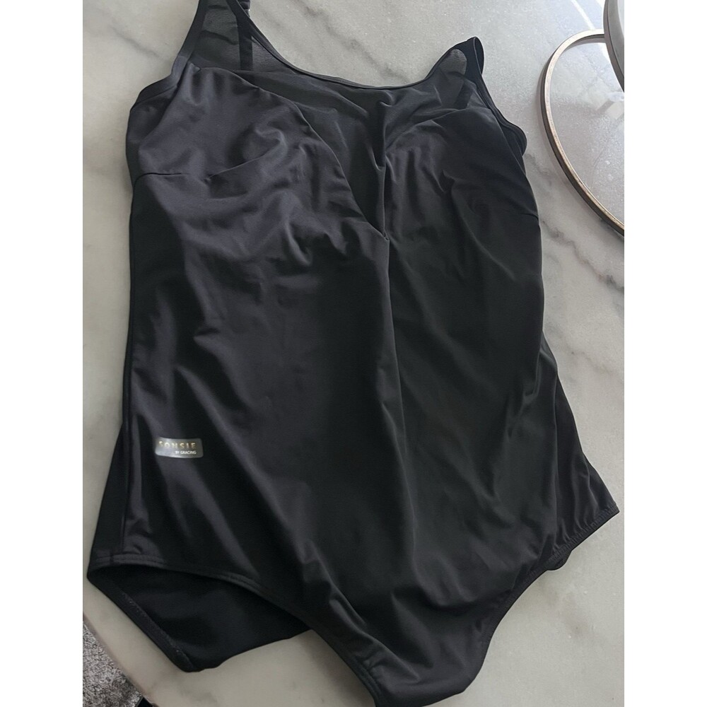 Sonsie by Gracing Womens 24W Black‎ One Piece Swimsuit Mesh Tummy Control Plus